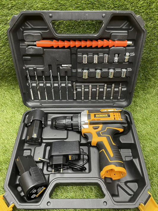 Taladro atornillador inalámbrico + Kit de 2 baterías y accesorios